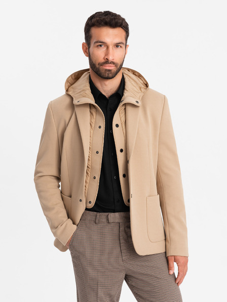 Ombre Clothing Jachetă cu glugă și guler înalt pentru bărbați, maro deschis Îmbrăcăminte Ombre