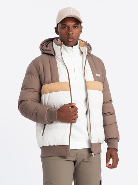 Ombre Clothing Jachetă sport retro colorată pentru bărbați bej și alb Ombre Clothing