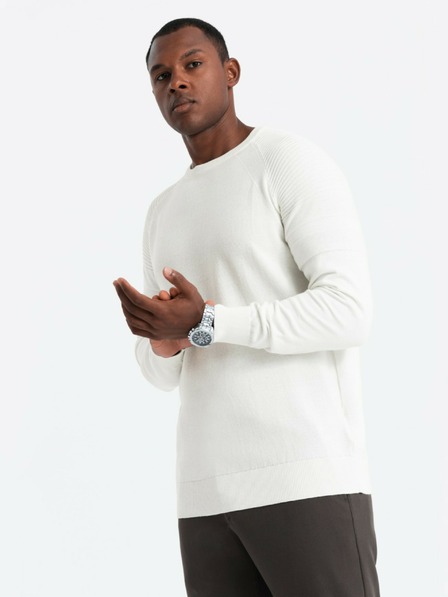 Ombre Clothing Pulover Raglan pentru bărbați cu mâneci cu nervuri Alb Îmbrăcăminte Ombre