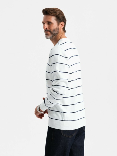Ombre Clothing Pulover casual pentru bărbați cu dungi orizontale crem Îmbrăcăminte Ombre