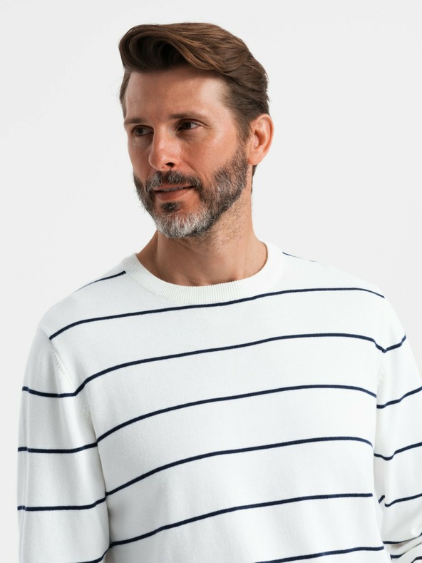 Ombre Clothing Pulover casual pentru bărbați cu dungi orizontale crem Îmbrăcăminte Ombre