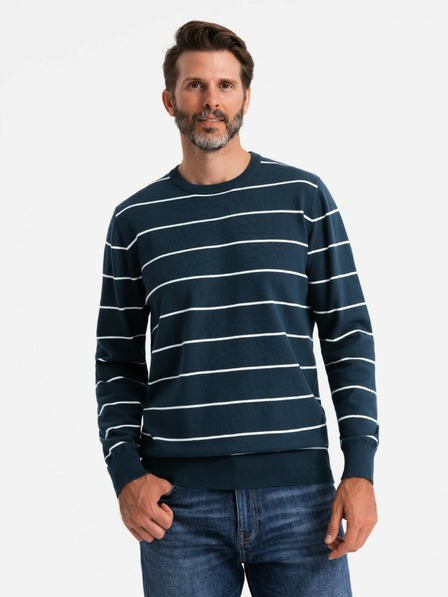 Ombre Clothing Pulover casual pentru bărbați cu dungi orizontale albastru închis Ombre Clothing