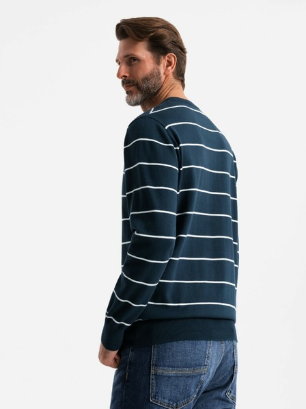 Ombre Clothing Pulover casual pentru bărbați cu dungi orizontale albastru închis Ombre Clothing