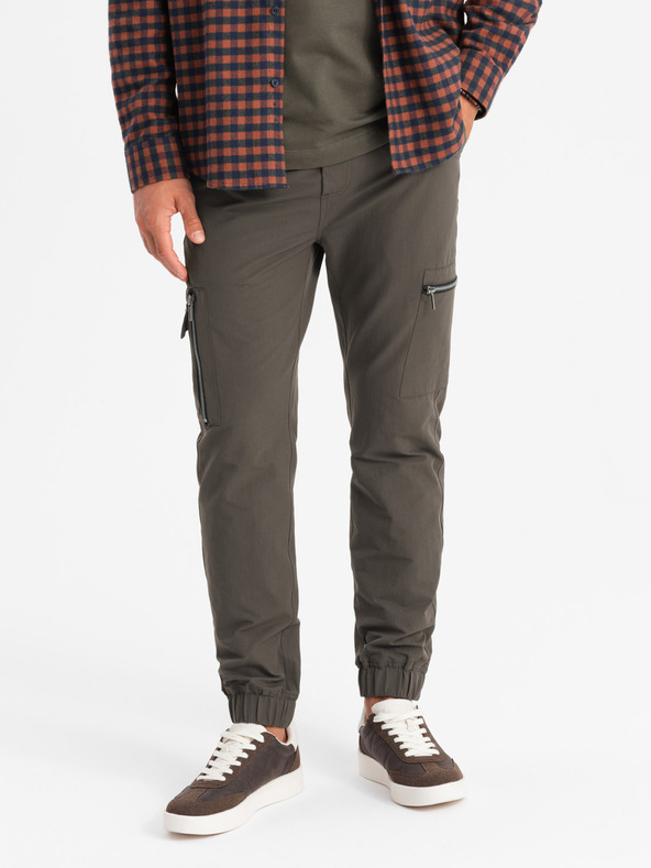 Ombre Clothing Pantaloni jogger pentru bărbați cu buzunare și imprimeu verde măsliniu închis Ombre Clothing