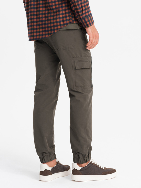 Ombre Clothing Pantaloni jogger pentru bărbați cu buzunare și imprimeu verde măsliniu închis Ombre Clothing