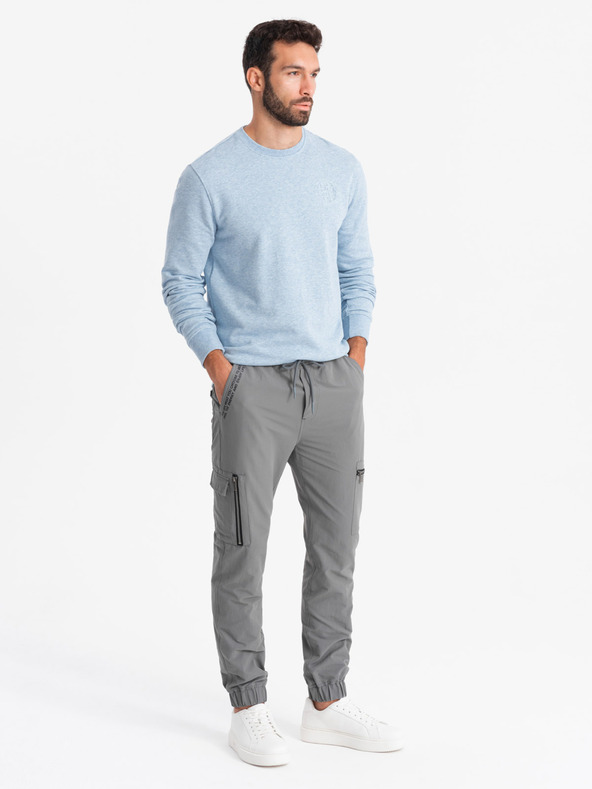 Ombre Clothing Pantaloni jogger pentru bărbați cu buzunare și imprimeu gri Îmbrăcăminte Ombre