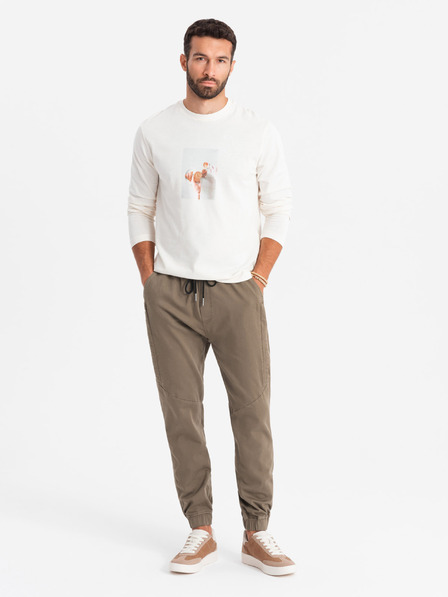 Ombre Clothing Pantaloni de trening tricotați pentru bărbați cu pliuri maro închis Ombre Clothing