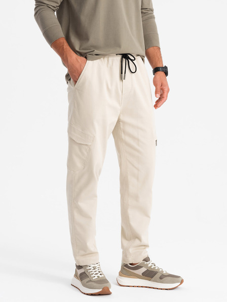 Ombre Clothing Pantaloni de trening tricotați pentru bărbați cu buzunare cargo crem Ombre Clothing