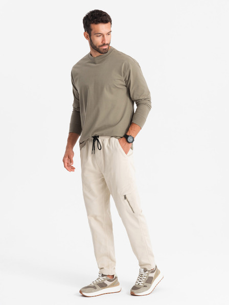 Ombre Clothing Pantaloni de trening tricotați pentru bărbați cu buzunare cargo crem Ombre Clothing