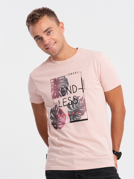 Edoti EDOTI Tricou imprimat pentru bărbați, roz deschis