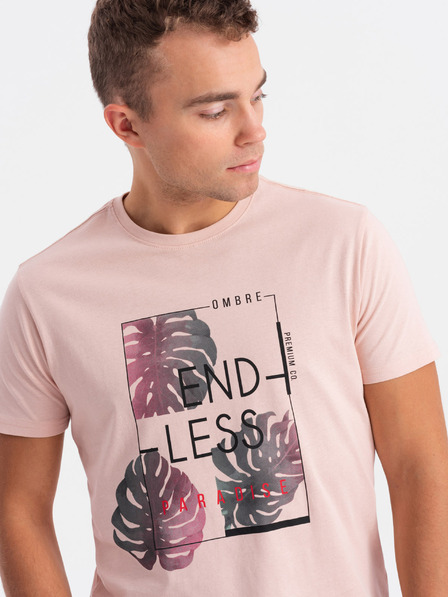 Edoti EDOTI Tricou imprimat pentru bărbați, roz deschis