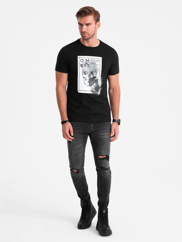 Ombre Clothing Tricou bărbătesc din bumbac cu broderie delicată Ombre Clothing