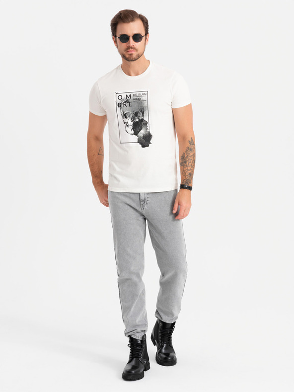 Ombre Clothing Tricou bărbătesc din bumbac cu broderie delicată Ombre Clothing