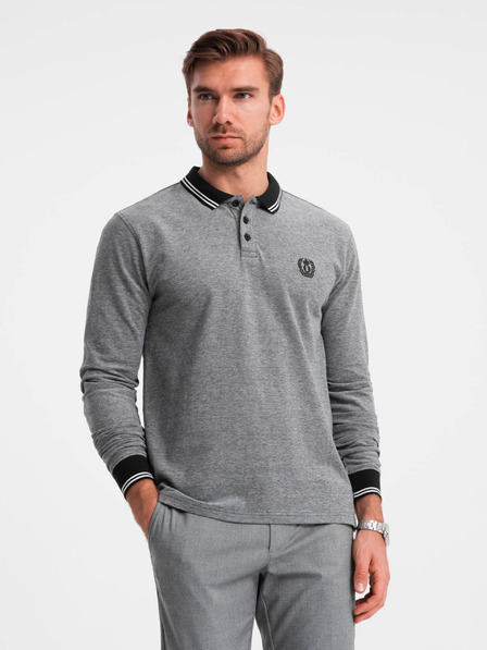 Ombre Clothing Tricou polo brodat cu mânecă lungă pentru bărbați Ombre Clothing