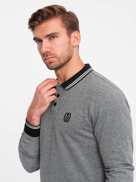 Ombre Clothing Tricou polo brodat cu mânecă lungă pentru bărbați Ombre Clothing