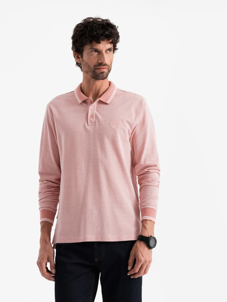 Ombre Clothing Tricou polo brodat cu mânecă lungă pentru bărbați Ombre Clothing
