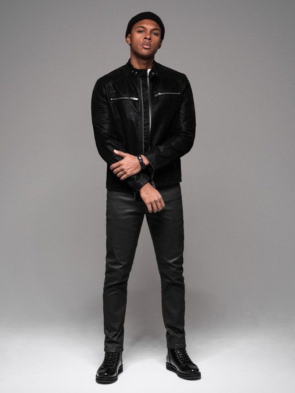 Ombre Clothing Pantaloni din denim pentru bărbați STRAIGHT LEG - negru V1 OM-PADP-0133 Ombre Clothing