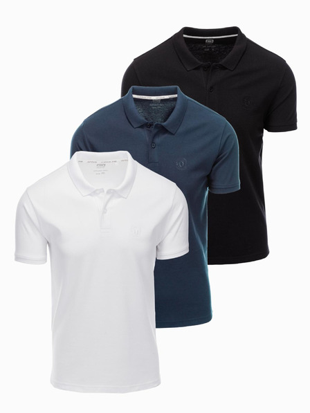 Ombre Clothing Tricou polo din bumbac pentru bărbați BASIC - negru/albastru închis/alb V1 OM-POBS-0133 Îmbrăcăminte Ombre