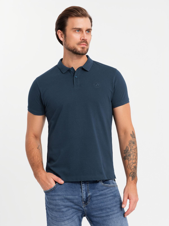 Ombre Clothing Tricou polo din bumbac pentru bărbați BASIC - negru/albastru închis/alb V1 OM-POBS-0133 Îmbrăcăminte Ombre