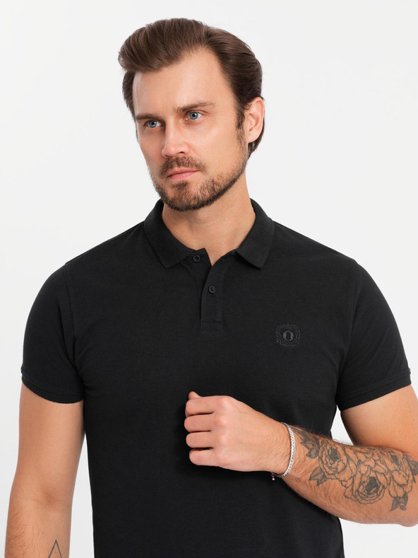 Ombre Clothing Tricou polo din bumbac pentru bărbați BASIC - negru/albastru închis/alb V1 OM-POBS-0133 Îmbrăcăminte Ombre