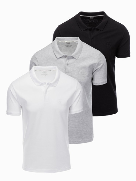 Ombre Clothing Tricou polo din bumbac pentru bărbați BASIC - negru/gri metalizat/alb V2 OM-POBS-0133 Ombre Clothing