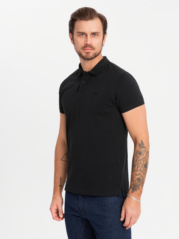 Ombre Clothing Tricou polo din bumbac pentru bărbați BASIC - negru/gri metalizat/alb V2 OM-POBS-0133 Ombre Clothing