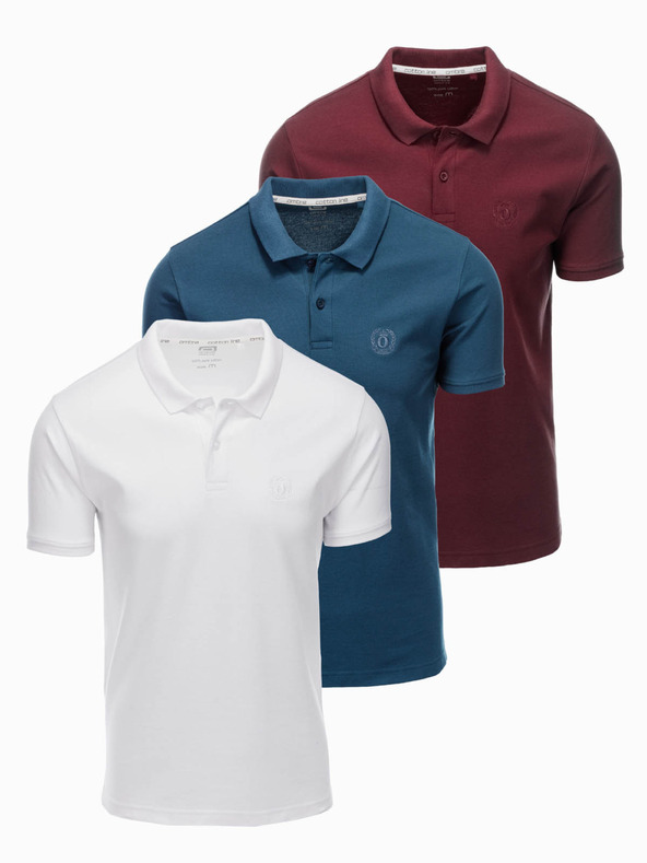 Ombre Clothing Tricou polo din bumbac BASIC pentru bărbați - alb/burgundy/albastru închis V4 OM-POBS-0133 Ombre Clothing