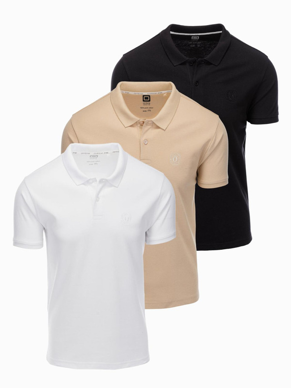 Ombre Clothing Tricou polo din bumbac pentru bărbați BASIC - negru/alb/bej V7 OM-POBS-0133 Ombre Clothing