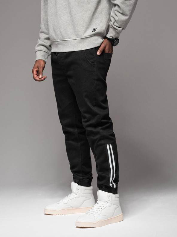 Ombre Clothing Pantaloni de trening din denim pentru bărbați cu ornamente - negru V2 OM-PADJ-0156 Ombre Clothing
