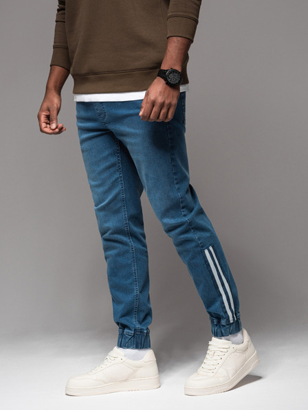 Ombre Clothing Pantaloni de trening din denim pentru bărbați cu ornamente - albastru V3 OM-PADJ-0156 Ombre Clothing