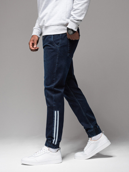 Ombre Clothing Pantaloni de trening din denim pentru bărbați cu bordură - albastru închis V4 OM-PADJ-0156 Ombre Clothing