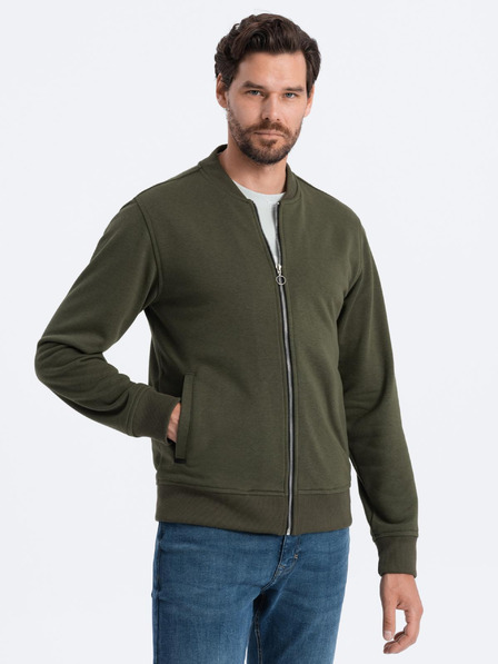 Ombre Clothing Hanorac bomber din bumbac cu fermoar pentru bărbați kaki Ombre Clothing