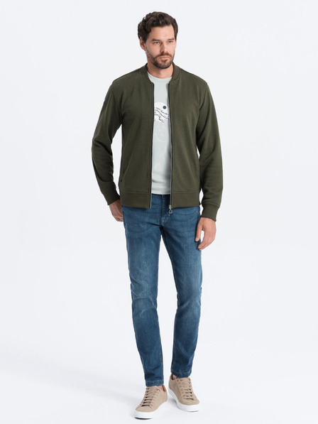 Ombre Clothing Hanorac bomber din bumbac cu fermoar pentru bărbați kaki Ombre Clothing