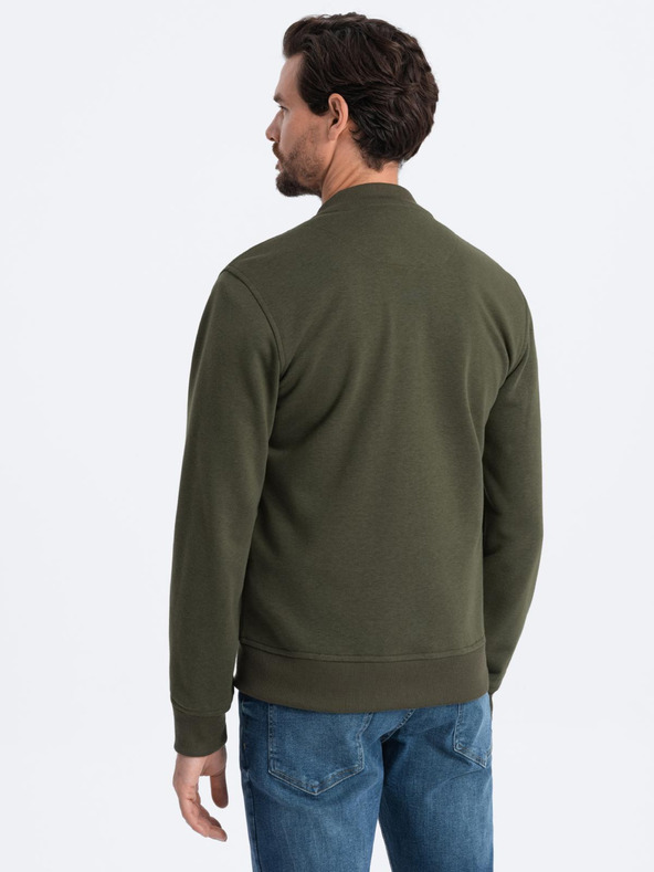 Ombre Clothing Hanorac bomber din bumbac cu fermoar pentru bărbați kaki Ombre Clothing