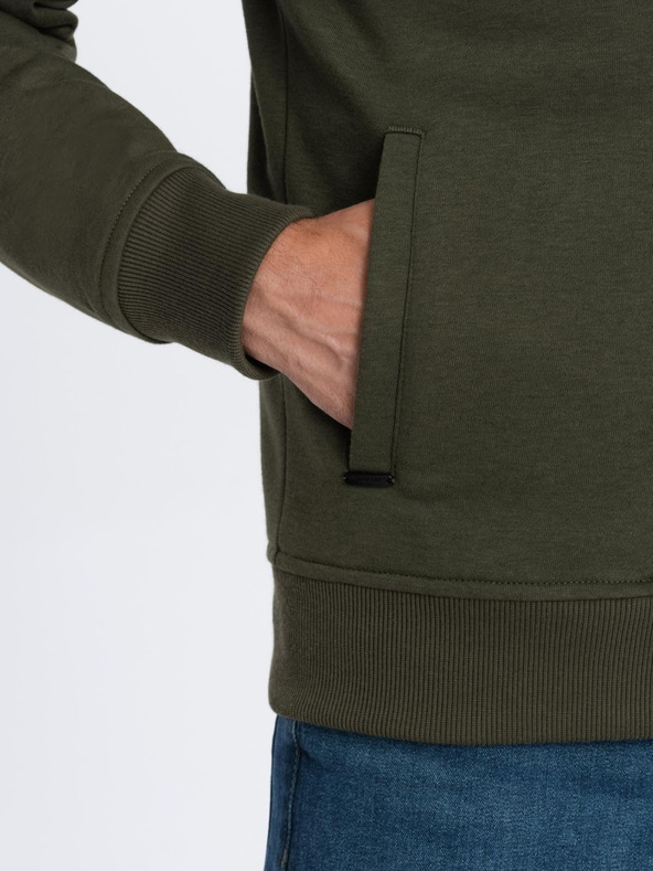 Ombre Clothing Hanorac bomber din bumbac cu fermoar pentru bărbați kaki Ombre Clothing