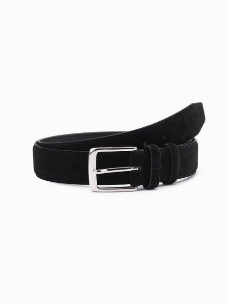 Ombre Clothing Curea bărbătească din piele de căprioară naturală de culoare solidă negru Ombre Clothing
