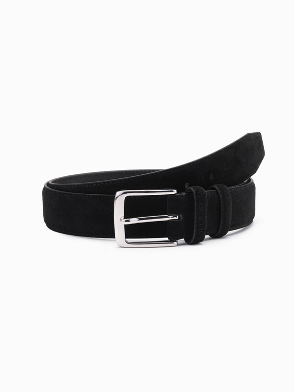 Ombre Clothing Curea bărbătească din piele de căprioară naturală de culoare solidă negru Ombre Clothing