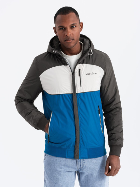 Ombre Clothing Jachetă sport ușoară colorată pentru bărbați cu fleece albastru Ombre Clothing