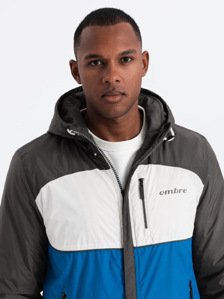 Ombre Clothing Jachetă sport ușoară colorată pentru bărbați cu fleece albastru Ombre Clothing
