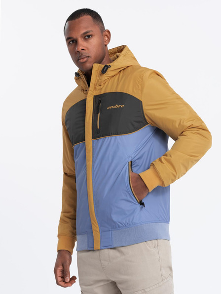 Ombre Clothing Jachetă sport ușoară colorată pentru bărbați cu fleece albastru Ombre Clothing