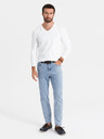 Ombre Clothing Tricou bărbătesc SLIM FIT cu mânecă lungă și gât în V, cu elastan și imprimeu alb Ombre Clothing