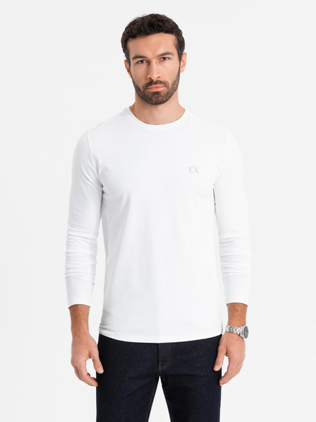 Ombre Clothing Tricou cu mânecă lungă SLIM FIT pentru bărbați, cu elastan și imprimeu alb Îmbrăcăminte Ombre