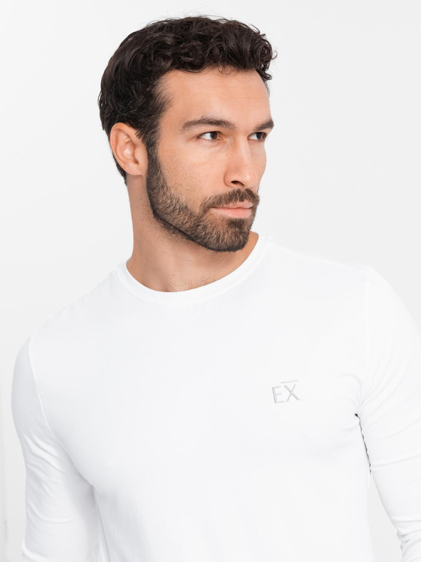 Ombre Clothing Tricou cu mânecă lungă SLIM FIT pentru bărbați, cu elastan și imprimeu alb Îmbrăcăminte Ombre