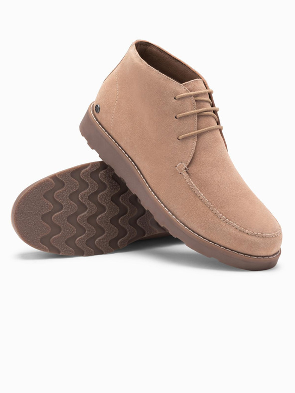 Ombre Clothing Botine bărbătești din piele întoarsă cu talpă groasă bej Ombre Clothing