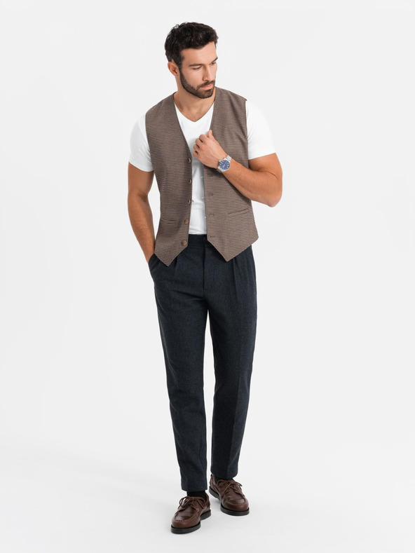 Ombre Clothing Tricou SLIM FIT V-neck pentru bărbați cu elastan și imprimeu alb Ombre Clothing