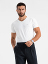 Ombre Clothing Tricou SLIM FIT V-neck pentru bărbați cu elastan și imprimeu alb Ombre Clothing