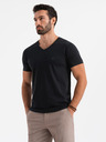 Ombre Clothing Tricou SLIM FIT pentru bărbați cu decolteu în V, elastan și imprimeu negru Ombre Clothing