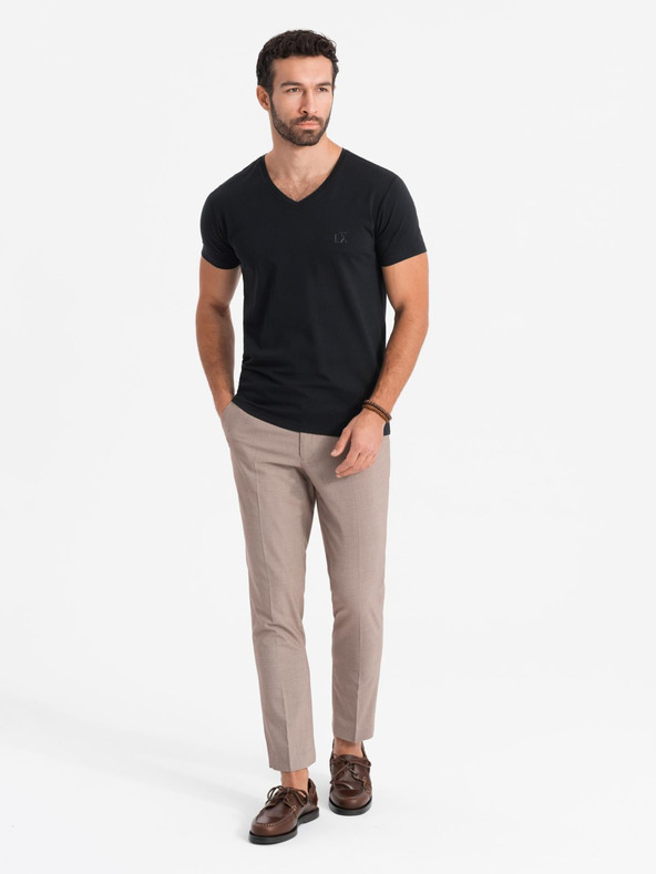 Ombre Clothing Tricou SLIM FIT pentru bărbați cu decolteu în V, elastan și imprimeu negru Ombre Clothing