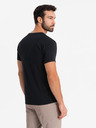 Ombre Clothing Tricou SLIM FIT pentru bărbați cu decolteu în V, elastan și imprimeu negru Ombre Clothing
