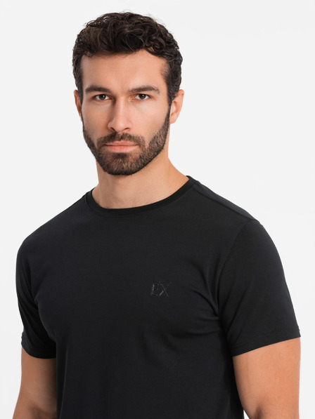 Ombre Clothing Tricou SLIM FIT pentru bărbați cu elastan și imprimeu negru Ombre Clothing